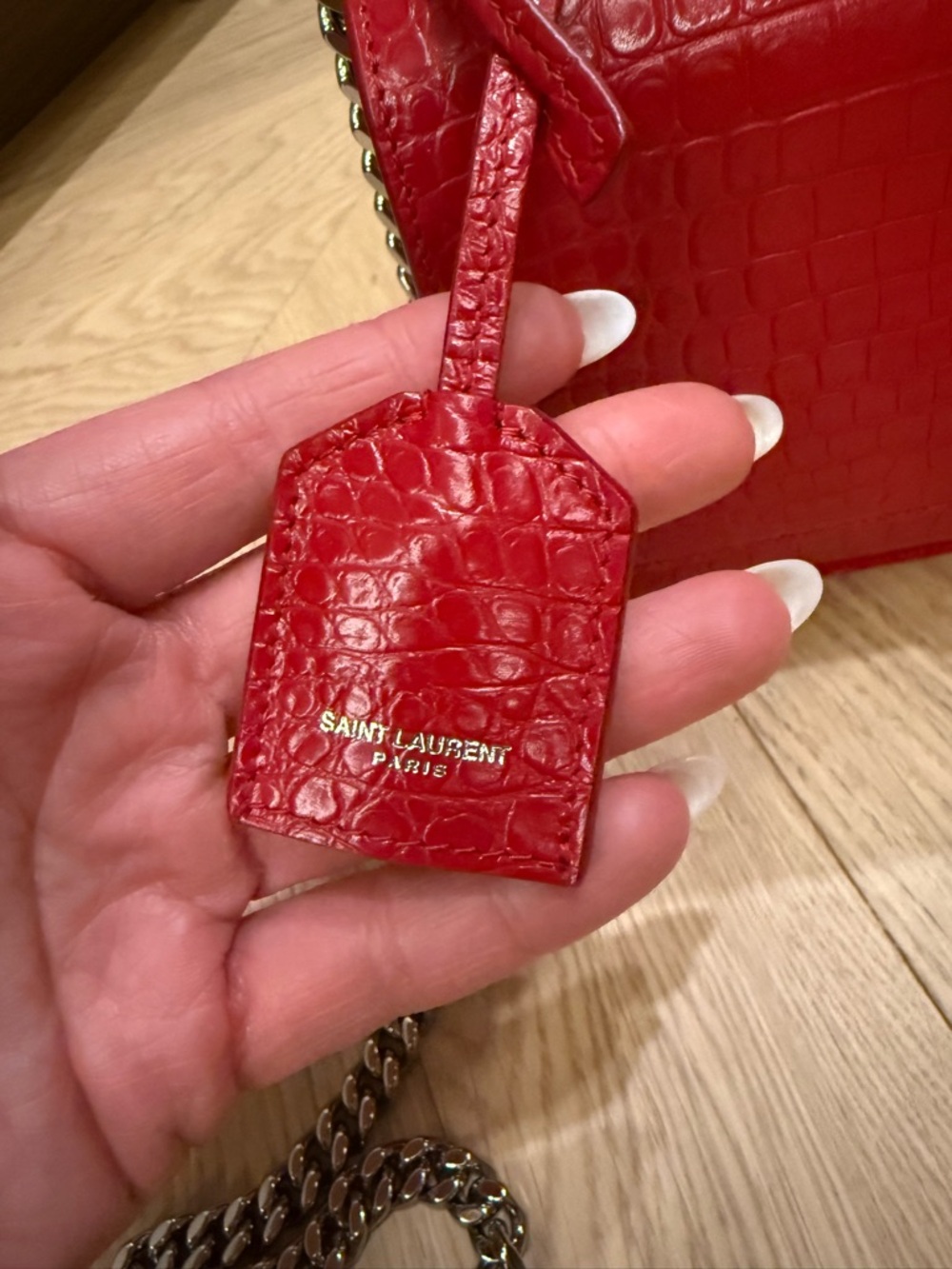 Saint Laurent Red Croc-Embossed Sunset Bag - Picture 3 of 8
